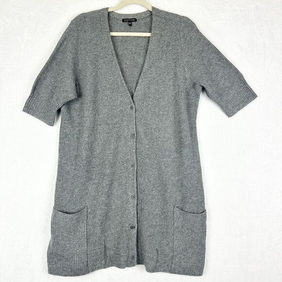 Eileen Fisher Wool Angora Cashmere Blend Cardigan Size Large Short Sleeve Gray - Picture 1 of 6